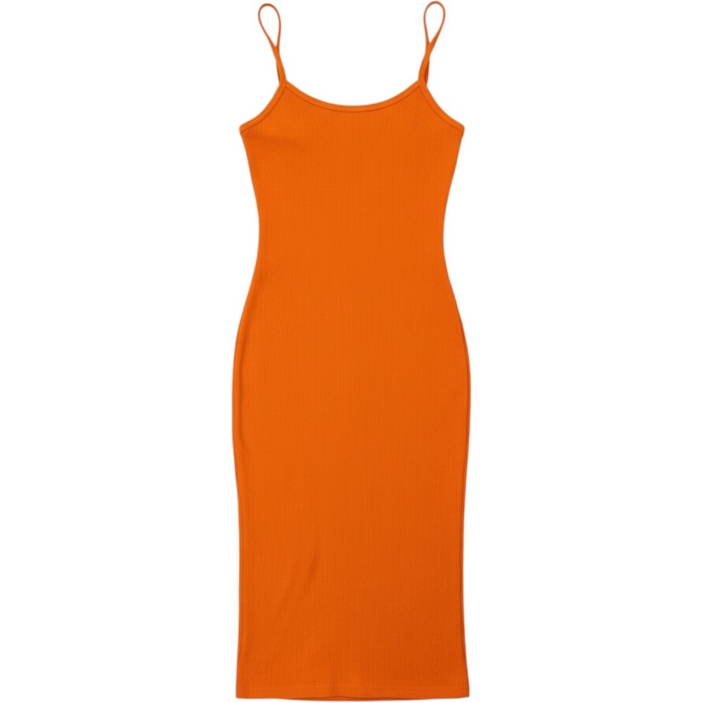 PrettyLittleThing Midi Dress Womens XS Orange Shape Ribbed Spaghetti Bodycon